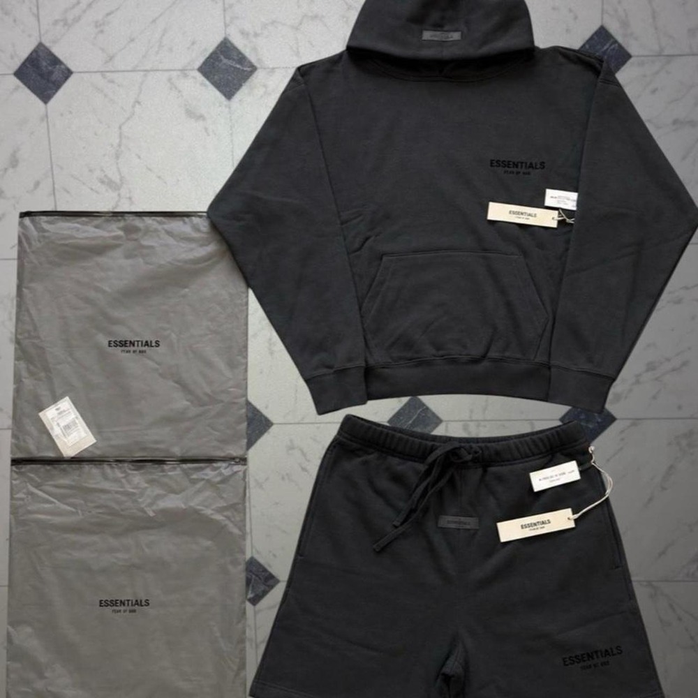 Fear of God Essentials Stretch Limo/Black M Hoodie Shorts Set NWT